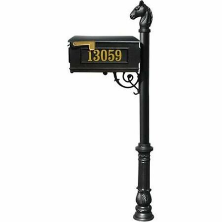 LEWISTON Mailbox Post System with Ornate Base & Horsehead Finial Black LMCV-701-BL